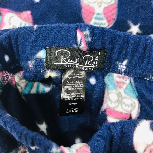 Rene Rofe Navy Sleepy Owls Fleece Pajama Bottoms, Blue, Large - Picture 5 of 6